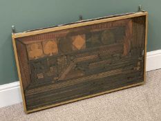 PRINTERS BLOCKS DISPLAY in a light wood frame, 55cms H, 87cms W, 6cms