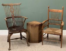 19th CENTURY STICKBACK ARMCHAIRS (2), 104cms H, 57cms W, 44cms seat D the largest, 98cms H, 57cms W,