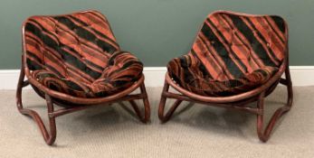 MID-CENTURY TYPE BAMBOO EASY CHAIRS, a pair, labelled 