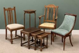 FURNITURE ASSORTMENT to include interesting elbow chair, nest of three coffee tables, planter