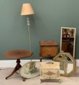 FURNITURE ASSORTMENT - a mahogany octagonal topped tripod table, 51 x 57cms, three mirrors, a