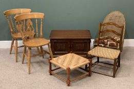 FURNITURE ASSORTMENT to include linenfold two door cupboard, string topped stools, string topped