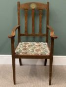BARDIC ELBOW CHAIR - vintage oak Arts & Crafts style, dated for 1918 and with plaque 