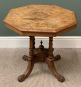 EDWARDIAN BURR WALNUT OCTAGONAL TOPPED TEA TABLE, 68cms H, 72cms W, 72cms D