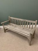 GARDEN BENCH - wooden slatted example, 83cms H, 159cms W, 58cms D