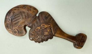 MAORI CARVED WAHAIKA HANDCLUB, with inlaid haliotis, 33cm