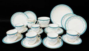 MINTONS BONE CHINA SIX-PIECE TEA SERVICE, pattern 'A5980', blue celeste and gilt borders, comprising