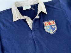 MONMOUTHSHIRE COUNTY RUGBY FOOTBALL CLUB JERSEY in navy blue, white collar, bears embroidered crest,