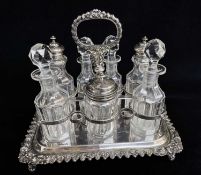 GEORGE IV SILVER CRUET STAND, Thomas Blagdon & Co, Sheffield 1824, reeded frame, acanthus rim border