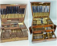 TWO CANTEENS OF PLATED CULTERY , including 1930s OAK CASED CANTEEN by F. Cobb & Co, complete for