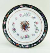 CHINESE ARMORIAL PORCELAIN DISH, painted in the 18th Century style with central full achievement,