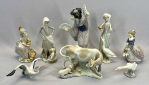 LLADRO ASSORTED FIGURES (8) - to include Oriental ladies, girls with ducks and a cow, 32cms the