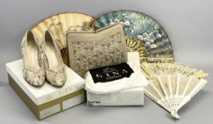 GINA OF LONDON LADY'S DESIGNER HANDBAG with matching high heel shoes (6.5) and a quantity of fans
