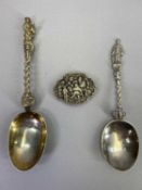 LATE 18TH/EARLY 19TH CENTURY ORNATE DUTCH SILVER SPOONS (2) and an untested white metal, possibly