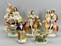 STAFFORDSHIRE FLATBACKS - a large quantity of assorted including Scottish dancers, 35cms tall, a