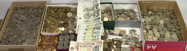 LARGE COIN COLLECTION, BANK NOTES, COMMEMORATIVE CROWNS, ETC - an amassed quantity of pre and post