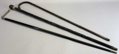 CANES (3) - fine examples, all silver collared, 94cms the longest