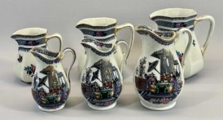 LOSOL WARE & VICTORIAN LUSTRE DECORATED GRADUATED JUGS - two sets of three, the Losol ware in