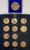 FRENCH COIN TYPE BRONZED MEDALLIONS X 13 - to include an individually cased 5.5cms diameter