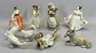 NAO ORNAMENTS (7) - to include a donkey and geese, 24cms the tallest and Royal Doulton figurines '