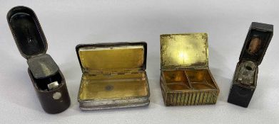 TRAVEL & OTHER VINTAGE BOXES (4) to include an Early 20th Century leather covered Vesta case and