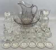 ANTIQUE & LATER GLASSWARE - a mixed quantity to include a large moulded glass wash jug and bowl,