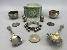 EASTERN & OTHER WHITE METAL COLLECTABLES, EPNS cutlery, Victoria and other crowns contained within a