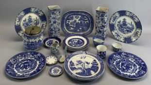 BURLEIGH WARE SQUARE FORMED VASES IN BLUE & WHITE - with exotic bird decorations, 24cms tall,