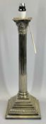 ELECTROPLATE CORINTHIAN COLUMNED CANDLEHOLDER - on a square stepped base (electrified), 48cms H x