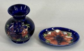 MOORCROFT ANEMONE (2 PIECES) - bulbous vase, 9.5cms tall and a pin dish, 11cms