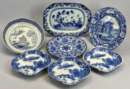 LATE 18TH/EARLY 19TH CENTURY BLUE & WHITE PEARL WARE, English and Chinese export cabinet plates