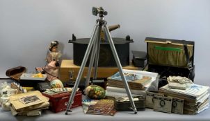 AS ASSORTMENT OF ITEMS - Meccano catalogues, cameras, an old doll, ETC