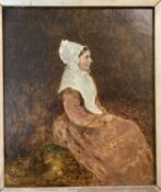 W BARNIT RCA ??? oil on canvas - portrait of a bonneted lady, 34 x 29cms