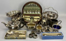 VINTAGE POLISHED CUTLERY BOX - half moon shaped on bun feet with quantity of cutlery and a four