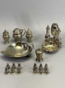 SILVER, WHITE METAL & EPNS GROUP OF TABLEWARE - to include a three piece condiment set, London 1895,