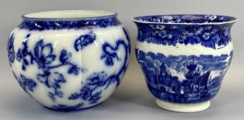 WEDGWOOD ETRURIA SWALLOW FLOW BLUE TYPE PLANTER - 20cms tall, 26cms diam and another blue and