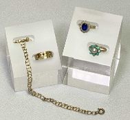 9CT GOLD JEWELLERY, 4 ITEMS to include an 8cms L double circular link bracelet, 2.7grms, turquoise