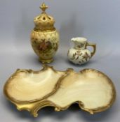 ROYAL WORCESTER BLUSH 2048 LIDDED VASE, a Royal Worcester 1474 shell plate, 32 x 24.5cms and a Royal