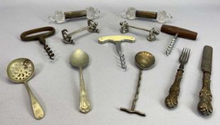 SILVER & GLASS KNIFE REST, EP knife rest, vintage corkscrews and loose cutlery group, the knife