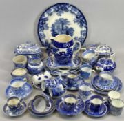 BLUE & WHITE DECORATED CABINET & TABLEWARE - 40 plus pieces, various patterns and makers including