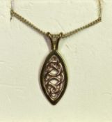 CLOGAU GOLD CELTIC KNOT PENDANT NECKLACE - 25cms overall L, 4.4grms gross, both pendant and necklace