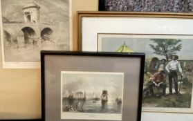 CYRIL FLEMING pencil drawing - 'Monnow Bridge', signed in pencil, 22 x 22cms, two further prints