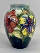 MOORCROFT HIBISCUS VASE - green ground, Pansy pattern, 18cms tall