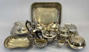 J T & COMPANY REEDED FOUR PIECE PLATED TEA SERVICE, muffin dishes, ??? and assorted other plated