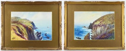 RAY HARDY gouache, a pair - titles to mount 'Caerthellian Cove, Cornwall' and 'Land's End,