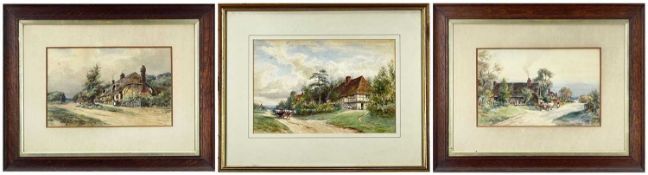 WILLIAM FRISTON three watercolours - landscapes with houses and figures, each signed and dated 1908,