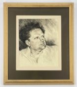 ELLIE LISHMAN pencil on paper - head and shoulders portrait of Dylan Thomas, titled bottom right '