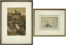 THOMAS GUY watercolour - steam tug boat towing a three-mast sailing ship, signed and dated '96, 15 x