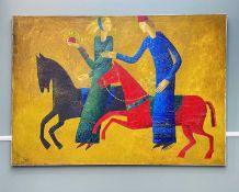 TIMUR ISKHAKOV (Russian, b.1968) oil on canvas - Renaissance-style figures on horseback, entitled