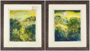 JANET ROGERS two mixed media - semi abstract woodland scenes, signed and dated 2009, both 30 x